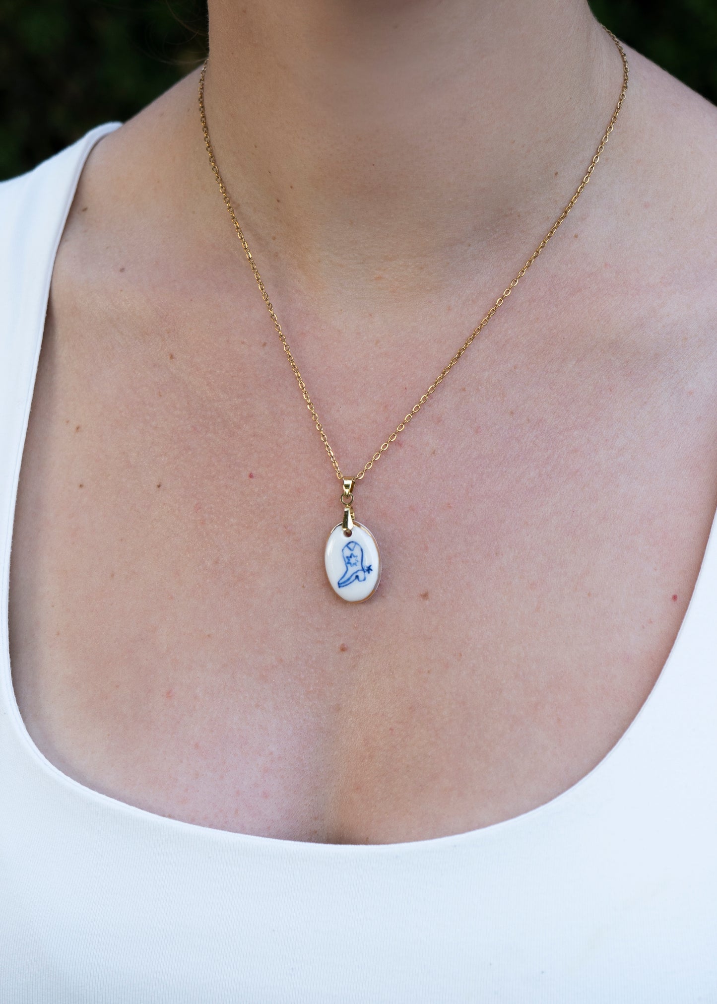Handmade porcelain cowboy boot pendant necklace