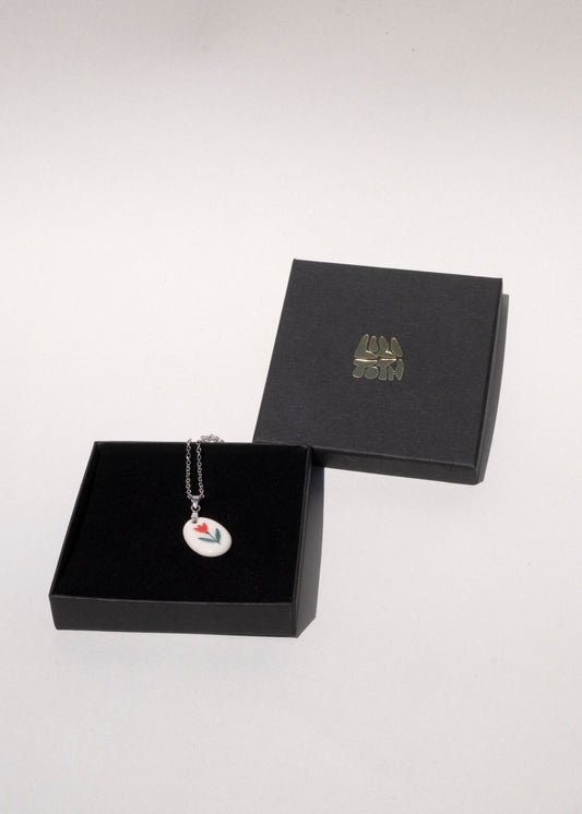 Handmade porcelain red tulip pendant necklace