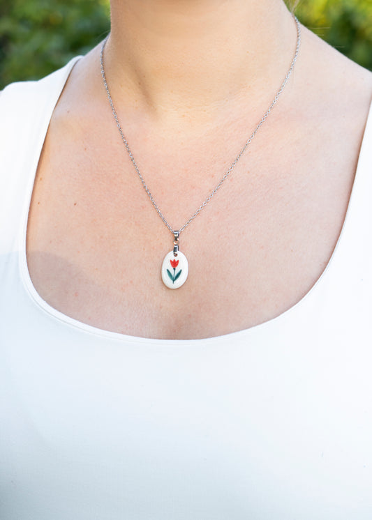 Handmade porcelain red tulip pendant necklace